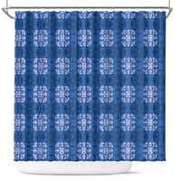 Royal Blue Hawaiian Quilt Shower Curtain Hawaii Pineapple Monstera Palaka Motifs - Polynesian Pride
