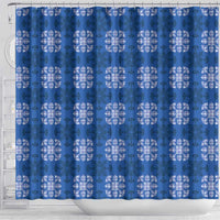 Royal Blue Hawaiian Quilt Shower Curtain Hawaii Pineapple Monstera Palaka Motifs - Polynesian Pride