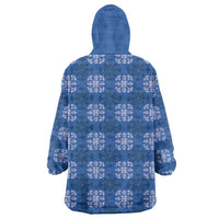 Royal Blue Hawaiian Quilt Wearable Blanket Hoodie Hawaii Pineapple Monstera Palaka Motifs - Polynesian Pride