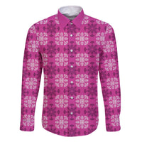 Pink Hawaiian Quilt Family Matching Off The Shoulder Long Sleeve Dress and Hawaiian Shirt Hawaii Pineapple Monstera Palaka Motifs - Polynesian Pride