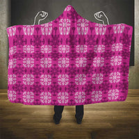 Pink Hawaiian Quilt Hooded Blanket Hawaii Pineapple Monstera Palaka Motifs - Polynesian Pride