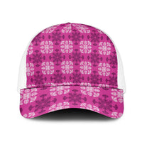 Pink Hawaiian Quilt Mesh Trucker Cap Hawaii Pineapple Monstera Palaka Motifs LT14 One Size White Pink - Polynesian Pride