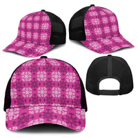 Pink Hawaiian Quilt Mesh Trucker Cap Hawaii Pineapple Monstera Palaka Motifs LT14 - Polynesian Pride