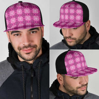 Pink Hawaiian Quilt Mesh Trucker Cap Hawaii Pineapple Monstera Palaka Motifs LT14 - Polynesian Pride