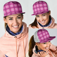Pink Hawaiian Quilt Mesh Trucker Cap Hawaii Pineapple Monstera Palaka Motifs LT14 - Polynesian Pride