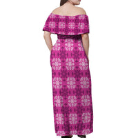 Pink Hawaiian Quilt Off Shoulder Maxi Dress Hawaii Pineapple Monstera Palaka Motifs - Polynesian Pride