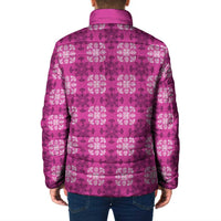 Pink Hawaiian Quilt Padded Jacket Hawaii Pineapple Monstera Palaka Motifs - Polynesian Pride