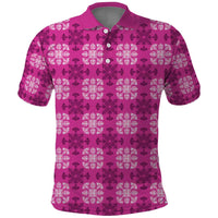 Pink Hawaiian Quilt Polo Shirt Hawaii Pineapple Monstera Palaka Motifs - Polynesian Pride
