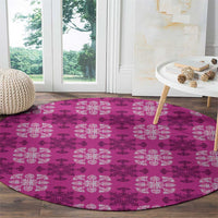 Pink Hawaiian Quilt Round Carpet Hawaii Pineapple Monstera Palaka Motifs - Polynesian Pride