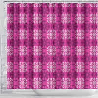 Pink Hawaiian Quilt Shower Curtain Hawaii Pineapple Monstera Palaka Motifs - Polynesian Pride