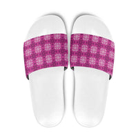 Pink Hawaiian Quilt Slide Sandals Hawaii Pineapple Monstera Palaka Motifs - Polynesian Pride
