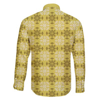 Yellow Hawaiian Quilt Family Matching Off Shoulder Short Dress and Hawaiian Shirt Hawaii Pineapple Monstera Palaka Motifs - Polynesian Pride