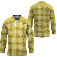 Yellow Hawaiian Quilt Hockey Jersey Hawaii Pineapple Monstera Palaka Motifs - Polynesian Pride