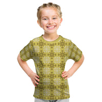 Yellow Hawaiian Quilt Kid T Shirt Hawaii Pineapple Monstera Palaka Motifs - Polynesian Pride