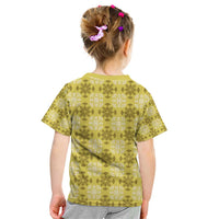 Yellow Hawaiian Quilt Kid T Shirt Hawaii Pineapple Monstera Palaka Motifs - Polynesian Pride