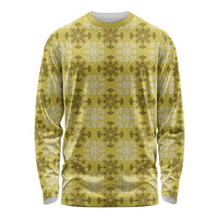 Yellow Hawaiian Quilt Long Sleeve Shirt Hawaii Pineapple Monstera Palaka Motifs - Polynesian Pride