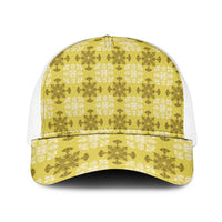Yellow Hawaiian Quilt Mesh Trucker Cap Hawaii Pineapple Monstera Palaka Motifs LT14 One Size White Yellow - Polynesian Pride