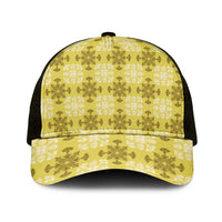 Yellow Hawaiian Quilt Mesh Trucker Cap Hawaii Pineapple Monstera Palaka Motifs LT14 One Size Black Yellow - Polynesian Pride