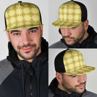 Yellow Hawaiian Quilt Mesh Trucker Cap Hawaii Pineapple Monstera Palaka Motifs LT14 - Polynesian Pride