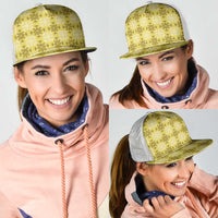 Yellow Hawaiian Quilt Mesh Trucker Cap Hawaii Pineapple Monstera Palaka Motifs LT14 - Polynesian Pride