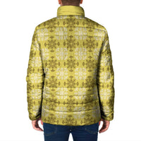 Yellow Hawaiian Quilt Padded Jacket Hawaii Pineapple Monstera Palaka Motifs - Polynesian Pride