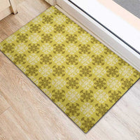 Yellow Hawaiian Quilt Rubber Doormat Hawaii Pineapple Monstera Palaka Motifs - Polynesian Pride