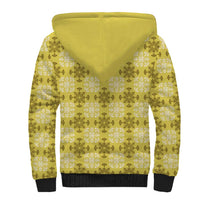 Yellow Hawaiian Quilt Sherpa Hoodie Hawaii Pineapple Monstera Palaka Motifs - Polynesian Pride