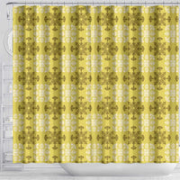 Yellow Hawaiian Quilt Shower Curtain Hawaii Pineapple Monstera Palaka Motifs - Polynesian Pride