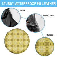 Yellow Hawaiian Quilt Spare Tire Cover Hawaii Pineapple Monstera Palaka Motifs - Polynesian Pride