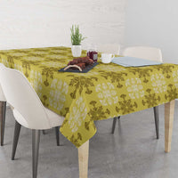Yellow Hawaiian Quilt Tablecloth Hawaii Pineapple Monstera Palaka Motifs - Polynesian Pride