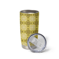 Yellow Hawaiian Quilt Tumbler Cup Hawaii Pineapple Monstera Palaka Motifs - Polynesian Pride