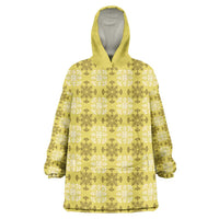 Yellow Hawaiian Quilt Wearable Blanket Hoodie Hawaii Pineapple Monstera Palaka Motifs - Polynesian Pride