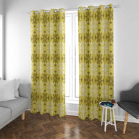 Yellow Hawaiian Quilt Window Curtain Hawaii Pineapple Monstera Palaka Motifs - Polynesian Pride