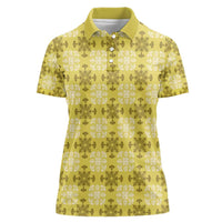 Yellow Hawaiian Quilt Women Polo Shirt Hawaii Pineapple Monstera Palaka Motifs - Polynesian Pride