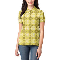 Yellow Hawaiian Quilt Women Polo Shirt Hawaii Pineapple Monstera Palaka Motifs - Polynesian Pride