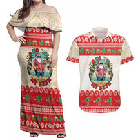 Mele Kalikimaka Hawaii Couples Matching Off Shoulder Maxi Dress and Hawaiian Shirt Funny Beer-Loving Santa Hawaiian Tropical - Polynesian Pride