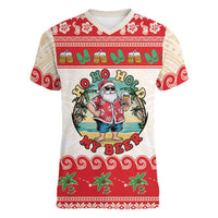 Mele Kalikimaka Hawaii Women V-Neck T-Shirt Funny Beer-Loving Santa Hawaiian Tropical - Polynesian Pride