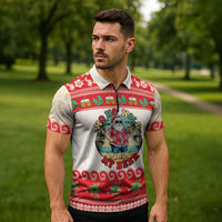 Mele Kalikimaka Hawaii Zipper Polo Shirt Funny Beer-Loving Santa Hawaiian Tropical - Polynesian Pride