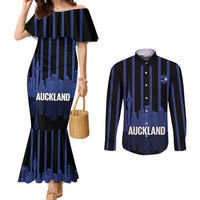 New Zealand Auckland Football Custom Couples Matching Mermaid Dress and Long Sleeve Button Shirt Go City of Sails Est 2025 LT14 Black - Polynesian Pride