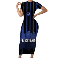 New Zealand Auckland Football Custom Family Matching Short Sleeve Bodycon Dress and Hawaiian Shirt Go City of Sails Est 2025