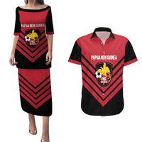 Hekari Papua New Guinea Football Custom Couples Matching Puletasi and Hawaiian Shirt Go PNG Red Army