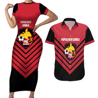 Hekari Papua New Guinea Football Custom Couples Matching Short Sleeve Bodycon Dress and Hawaiian Shirt Go PNG Red Army