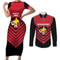 Hekari Papua New Guinea Football Custom Couples Matching Short Sleeve Bodycon Dress and Long Sleeve Button Shirt Go PNG Red Army