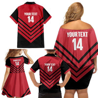 Hekari Papua New Guinea Football Custom Family Matching Off Shoulder Short Dress and Hawaiian Shirt Go PNG Red Army