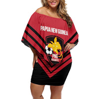 Hekari Papua New Guinea Football Custom Family Matching Off Shoulder Short Dress and Hawaiian Shirt Go PNG Red Army