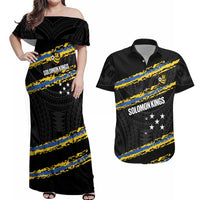 Kings Solomon Islands Football Custom Couples Matching Off Shoulder Maxi Dress and Hawaiian Shirt Come On Solomons Polynesian Grunge Style