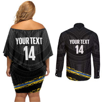 Kings Solomon Islands Football Custom Couples Matching Off Shoulder Short Dress and Long Sleeve Button Shirt Come On Solomons Polynesian Grunge Style