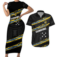 Kings Solomon Islands Football Custom Couples Matching Short Sleeve Bodycon Dress and Hawaiian Shirt Come On Solomons Polynesian Grunge Style