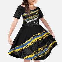 Kings Solomon Islands Football Custom Family Matching Off The Shoulder Long Sleeve Dress and Hawaiian Shirt Come On Solomons Polynesian Grunge Style