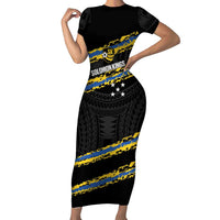 Kings Solomon Islands Football Custom Family Matching Short Sleeve Bodycon Dress and Hawaiian Shirt Come On Solomons Polynesian Grunge Style
